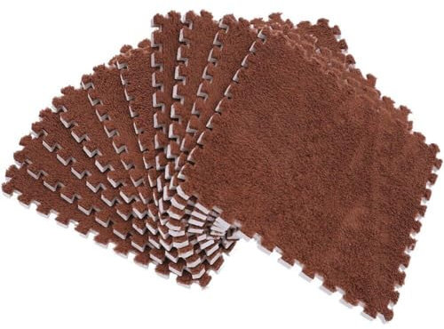 Sanfly 10pcs Plush Puzzle Foam Floor Mats Soft Fluffy Interlocking Carpet Tiles with Borders Playmats Climbing Area Rugs for Bedroom Living Room