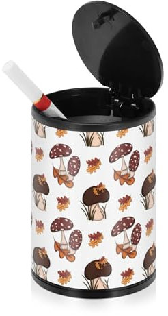 Aschenbecher für Zigaretten mit Deckel, Motiv: Herbstpilze mit Blättern, aus Edelstahl, tragbar, Autozubehör, Aschenbecher für den Außenbereich, für Zuhause, LKW
