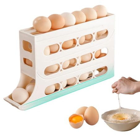 Rolling Egg Holder - Fridge Egg Holder, Egg Storage Box | Automatic Rolling Egg Box with 4 Tiers, Refrigerator Side Door Egg Storage Box for Home Kitchen, 36x20x7 Cm, (Light Yellow, White)
