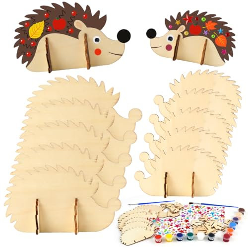 Meleager 12 PCS Igel Holz Bastelset, Basteln Herbst Kinder, Igel Basteln Kinder, DIY Holzbastelsets für Jungen Mädchen