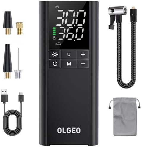 OLGEO Tire Inflator Portable Air Compressor, 170PSI Cordless Air Pump, 4X Faster Air Compressor with Pressure Detection, One Click Smart Tire Pump for Car, Motorcycle, Bicycle and Ball