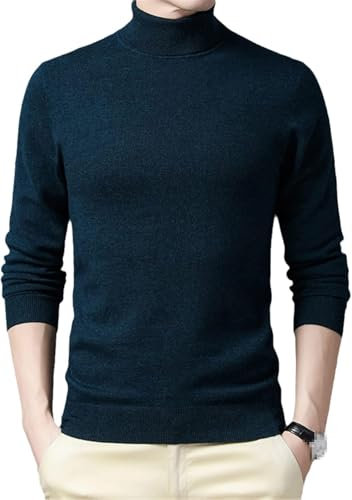 Pull en Laine pour Homme Pull d'hiver à Col Roulé en Cachemire Coupe Slim Pull pour Homme Col Haut Pull Chaud Pulls, Vert Bleu, XXL
