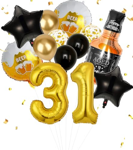 Anlgdi Folienballon Whiskey Deko, Luftballon 31. Geburtstag Deko Mann, Geburtstagsdeko 31 Jahre Manner Frauen, Helium Ballon Whiskey Bierglas Happy Birthday Deko für 31. Geburtstag Manner Party Deko