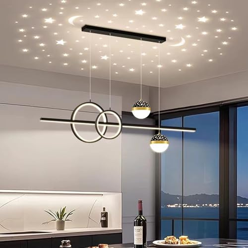 Moderne LED Pendelleuchte esszimmer dimmbar hängelampe esstisch schwarz, Moderne Linear design Hängeleuchte mit Fernbedienung, Esstischlampe hängend Höhenverstellbar für Küche büro (Schwarz, 100 cm)