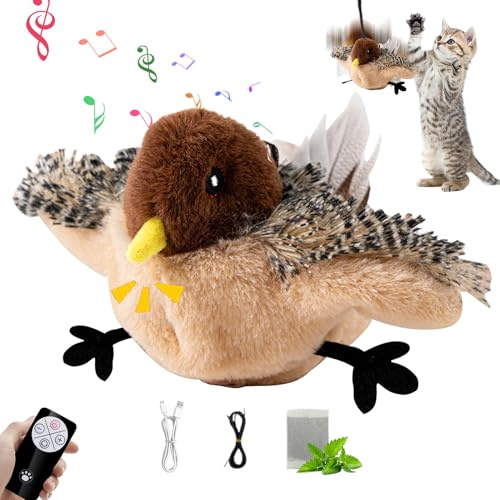 Nexoria Interaktives Katzenspielzeug Vogel, Vogel Katzenspielzeug Selbstbeschäftigung katzenspielzeug Elektrisch Plüsch Katzen-Spielzeug Interaktiv Mit Sound Intelligenz Katzen Spielzeug (C)
