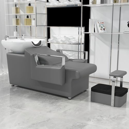 Generic Friseurwaschbecken Waschplatz, Shampoo-Stuhl, Rückwärtswaschsessel Friseursessel Waschsessel Für SPA Salon, Grau