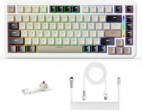 LexonElec X Attack Shark M86 Pro Teclado mecánico inalámbrico, BT/2.4G/con Cable, 4000 mAh, Hot-swappable, Interruptor Lineal, PBT, QWERTY, Teclado para Juegos RGB y Cable en Espiral. (Blanco)