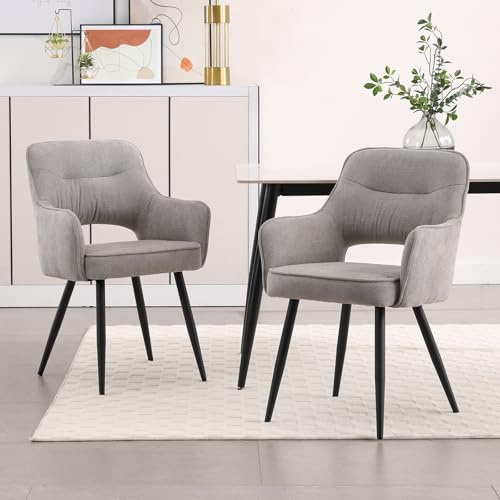 chairus 2er Set Esszimmerstühle Gepolsterte Küchenstühle aus Chenille Essstühle Armlehnstuhl für Wohnzimmer Akzentstühle mit Armlehne Schlafzimmer, Grau