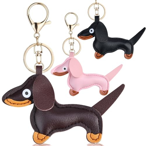 SupRovare 3 Stück Dackel Schlüsselanhänger,Dackel Geschenke,Leder Dacker Deko,Dacker Anhänger Bag Charm,Personalisierte Schlüsselanhänger Dackel für Liebhaber,Damen,Herren,Kinder,Geburtstagsgeschenke