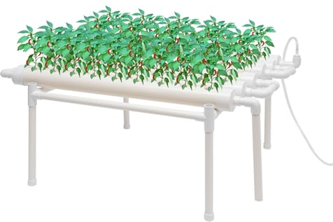Sistema de crecimiento hidropónico, calidad alimentaria PVC-U Tubos Gardening System Kit con circulación de agua para verduras de hoja (1 capa de 54 agujeros)