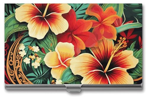 QMNVBDS Visitenkartenetui im Hawaiianischen Stil, schlankes Visitenkartenetui für Damen und Herren, Metall, Visitenkartenetui für Tasche, Geldbörse, kleine Visitenkartenetui, Einheitsgröße