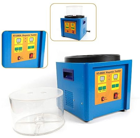 Esmeriladora de Banco, KT-280A Acabadora de vaso magnético Pulidora de joyas Máquina de acabado Pantalla digital y temporizador, para moler, pulir y taladrar