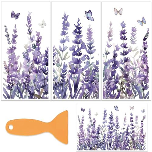 OLYCRAFT 3 Stück/Set Lavendel Transferfolien Zum Aufreiben Für Möbel Und Bastelarbeiten 15x30cm Violette Blumen Möbelaufkleber Dekor Schmetterlings Möbeltransferaufkleber Für Holzmöbel Dekor