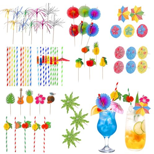 100 Stück Cocktail Deko, Cocktail Schirmchen für Party | Cocktail Zubehör für Bar, Cocktailspieße Deko, Umbrellas Accessories, Strohhalme Rührer Sticks, Wunderkerzenstäbe