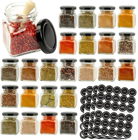 Gewürzgläser Set 24 Stück – 150 ml Glas mit Deckeln, Etiketten & Zubehör