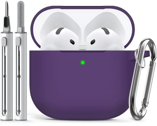 Inesore Compatible with Airpods 4 Cases Cover,Silicone Protective Case for Apple Airpods 4 Active Noise Cancellation, Support Wireless Charging and Front LED Visible, with Cleaner Pen, Deep Purple