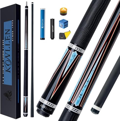 KONLLEN Carbon Fiber Pool Cue Stick Low Deflection Pool Cue Profession Ultra-Smooth Billiards Cue Set for Adults with Billiards Accessories (12.5mm Tip/Chalk/Towel/Extension/Bolt)