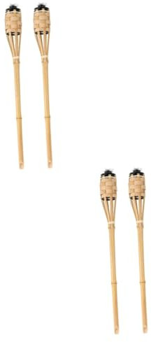 NUOBESTY 2 Set Torcia Di Bambù Torcia Da Campeggio Vimini Illuminazione Con Torce Tremolante Torcia Antincendio All'aperto Lampada Torcia Da Giardino Beige 2 Pezzi*2