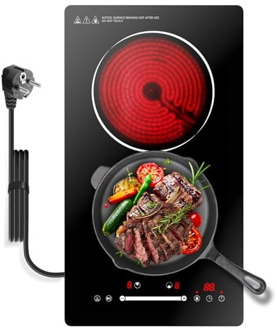 Gveyajo Ceramic Hob 2 Zones, Built-in Countertop, Slider Control, 3000W | Double Electric Hob, 2 Ring Ceramic Glass Hob, Plug in Hob, 9 Power Levels, Timer, Residual Heat Indicator, Child Lock
