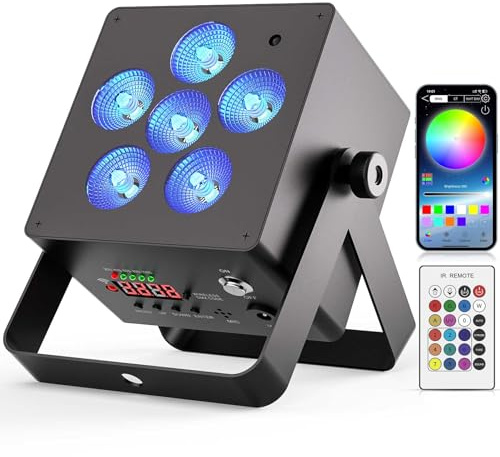 Starlitflow 50W Akku LED Par Strahler APP Steuerung, RGBWA UV Bühnenlicht 5200mAh Wiederaufladbarem, Unterstützt IR Fernbedienung, 2,4 GHz Wireless D MX Steuerung für Hochzeits Disco DJ Party