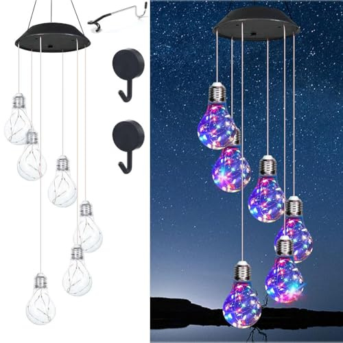 Colorful LED Solar-Powered Light Bulb Wind Chimes, 2025 New Outdoor Colorful Hanging Garden Lights, Outside Waterproof Ball Lights, Glass Bulb Decorative for Bedroom, Camping, Backyard