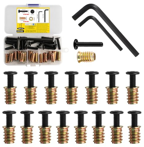 30 Pcs M6 Threaded Inserts for Wood with Bolts Set: 15 Furniture Hex Socket Drive Screw-in Nuts(M6x 25mm) & 15 Furniture Screws Flat Head Hex Socket Bolts(M6x 30mm), for Wood Furniture,with 2 Wrench