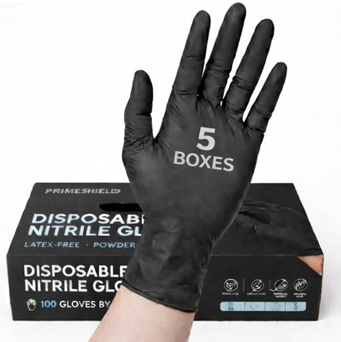 500 x Black Nitrile Disposable Examination Gloves – Powder Free, Latex Free | Multipurpose for Industrial, Mechanical, Hair & Beauty, Food, Janitorial Use ((500 Gloves, Medium)