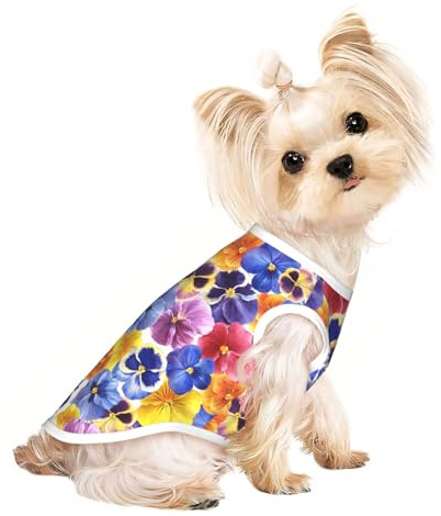 Salelf The Garden Trikolore Stiefmütterchen für Hunde, elastisch, weich, atmungsaktiv, Haustierkleidung, Frühjahr, Sommer, Haustierbekleidung, T-Shirt für Welpen, Kätzchen, Katzen, kleine und