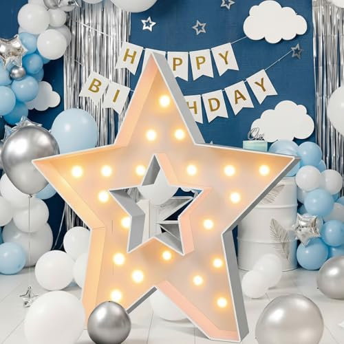 3FT Tall Marquee Light Up Star DIY Pre Cut Frame with Light Foam Marquee Signs Props for Birthday Engagement Baby Shower Decor Movie Night Decorations Party Supplies