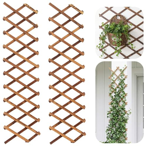 2 Pièces Treillis Extensible pour Plantes, 170CM x 33CM Panneau en Treillis de Bois pour Plantes Grimpantes Cadre Décoratif Mural Suspendu pour Chambre Jardin Terrasse Intérieur Extérieur