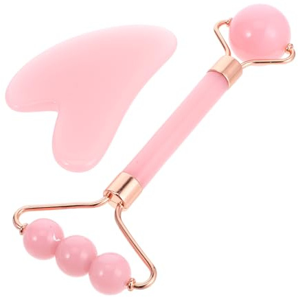 Gesichtsmodellierung Gua Sha Schabemassagegerät 2 Stück Rosa | Edelstahl und Abs, für Gesicht und Hals, Elegante Textur, Mehrfunktionales Design