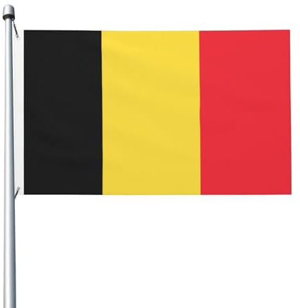 Drapeau de la Belgique imprimé double face, 0,9 x 1,5 m, léger et résistant aux couleurs avec boutonnières, idéal pour les fêtes en plein air et les jardins.