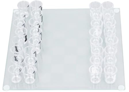 ZASCHMOY Take/Attempt Glass Chess Set - Fun Drinking Game with 32 Take/Attempt Glasses - Perfect for Parties, Game Nights, and Family Gatherings - Durable Glass & Plastic Board, 22.5x22.5cm