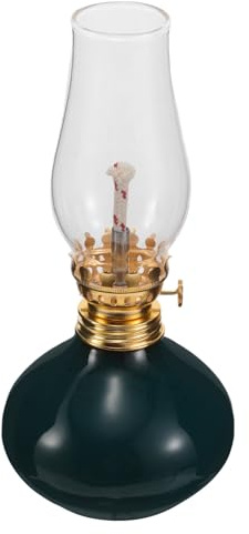 VALICLUD Petroleumlampe Keramik mit Grünem Tropfenmuster Retro Öllampe für Tisch und Wohnraum Windgeschützte Sturmlaterne mit Verstellbarem Docht Innenbereich Dekoration