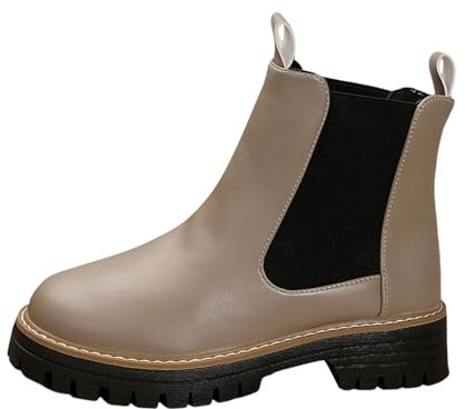 Generisch Bottines pour femme avec talon, plateforme en cuir, bottines Chelsea pour femme, bottines en cuir, bottes à tige large, pour loisirs, mariage, fête