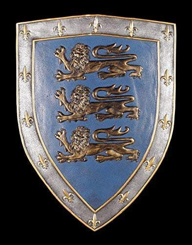 Figuren Shop GmbH Ritter Schild Wand Deko - Wappen DREI Löwen - Mittelalter Wandrelief