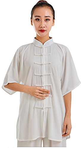 ZooBoo Unisex Cotton Blend Short Sleeves Tai Chi Suit Morning Exercise Uniform Kung Fu Clothing (XXL, White)