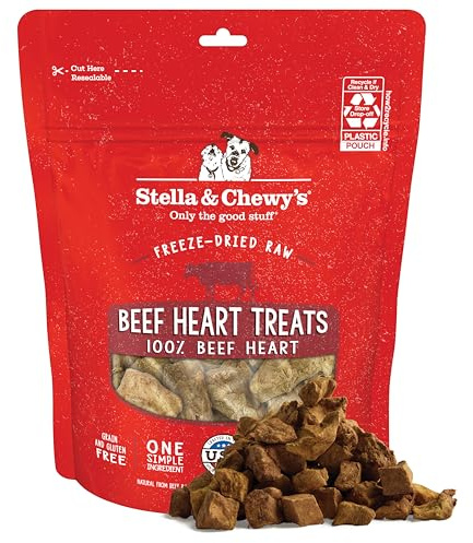 Stella & Chewy's Freeze-Dried Raw Beef Heart Dog Treats - Single Ingredient, No Additives - Premium Training Treats - Perfect For Picky Eaters - 3oz Bag