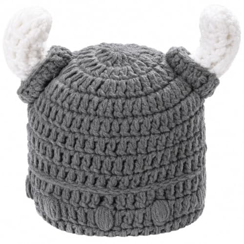 Uteruik ny baby barnhätta nyfödd handgjord virknad hatt vikingahorn stickad mössa