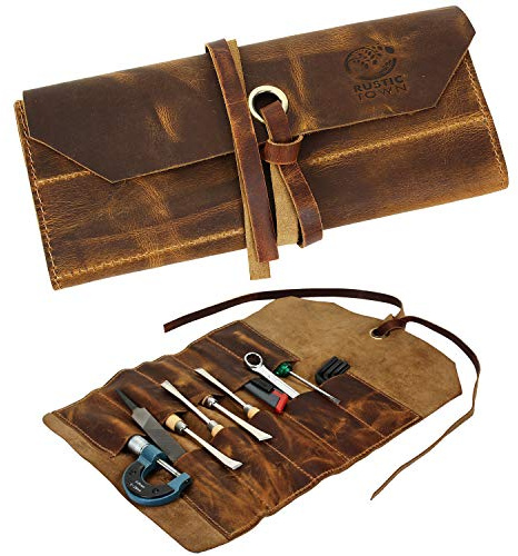 Rustic Town Werkzeugtasche zum Aufrollen, Leder, Werkzeugschlüssel-Rolle/Meißeltasche
