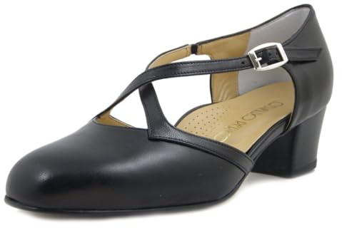 OSVALDO PERICOLI, Decolleté Aperte con Cinturino in Pelle Nappa Nero, Linea Comfort Pianta Larga, Tacco Basso, 500T40