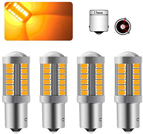 Sidaqi 4pcs 1156 BAU15S PY21W LED Bulb Amber Yellow Turn Signal Light Bulb Super Bright 6000K 5630 33 SMD Front and Rear Turn Signal Light 12-30V