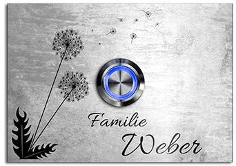 Premium Designer Türklingel mit Namen - Wunschtext | LED-Klingelknopf 10x7 cm | Modell: Weber - beschriftete Klingel aus Hochglanz Acrylglas und Edelstahl Klingelschild Taster beleuchtet