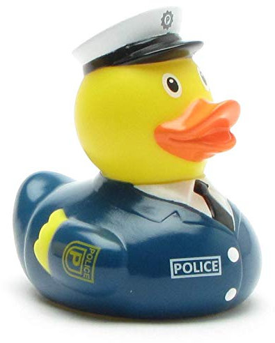 Badeente Polizist Polizei I Quietscheentchen - L: 8,5 cm I inkl. Badeenten-Schlüsselanhänger im Set