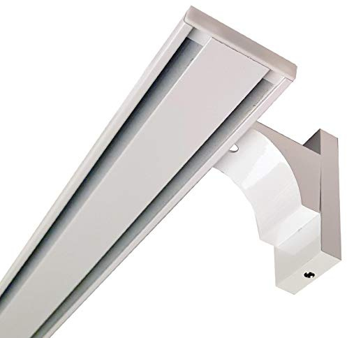 Vorhangschiene Aluminium (inkl. Wandträger) - Weiß 2 Lauf 360cm (3x120cm) - Flache Gardinenschiene (7mm) - inkl. Vorhanggleiter