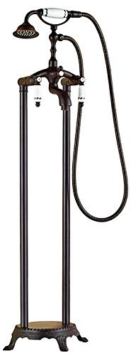GLYYR Retro Wannenarmatur Freistehende Schwarze Bronze Badewannenarmatur mit Handbrause, Messing Wannenbatterie Bodenmontage Badewanne Wasserhahn Doppelter Griff Wannenmischer,Black Bronze d