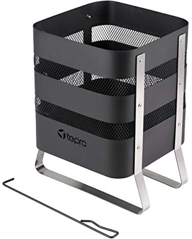 tepro Design-Feuerkorb Millburn, aus Stahl und Edelstahl, mit Schürhaken und Funkenschutzgitter, Maße ca. 42 x 36 x 49,5 cm (mit Füßen), Schwarz/ Silber