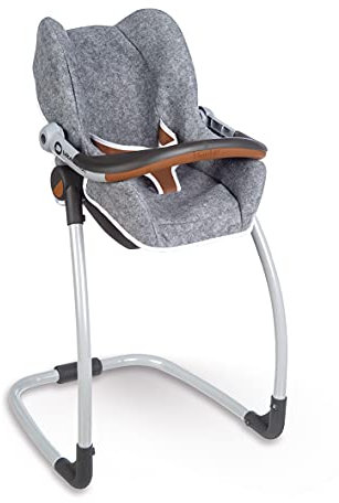 Smoby Silla Alta 3 en 1 para Muñecas: Trona con Bandeja, Columpio y Asiento de Coche, para Muñecas de hasta 42 cm, Gris