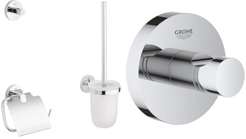GROHE Essentials Accessoires Bath Chrom, 40407001, Rund, Weiß & Essentials - Bademantelhaken, Chrom, 40364001