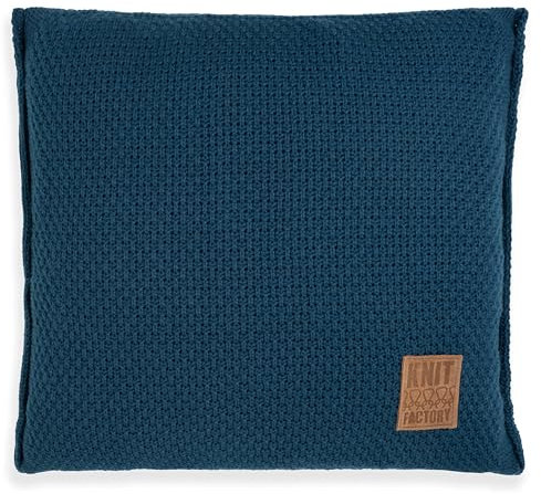 KNIT FACTORY - Jesse Zierkissen - Quadratische Sofa Kissen - Petrol - Gestrickter Dekokissen - Couchkissen - 50x50 cm - Kissenbezug mit Füllung und Bezug